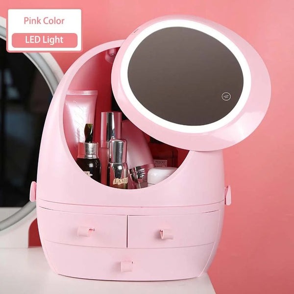 Creative Egg Shape Cosmetic Organizer With Led Mirror