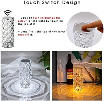 Diamond Rose Crystal Lamp Bedside Acrylic Rechargeable Usb Table Lamp