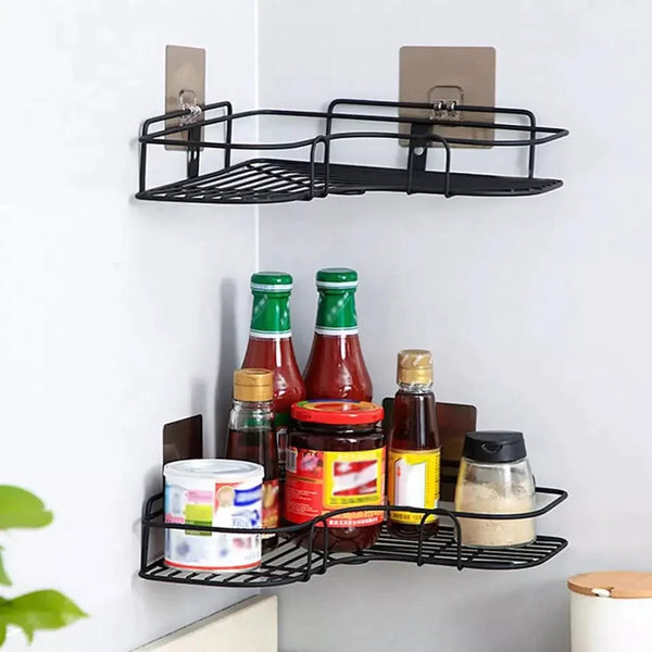 Self-adhesive wall corner rack
